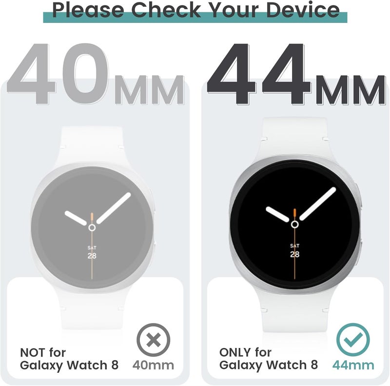 Tensea [2Pack] for Samsung Galaxy Watch 8 2025 Screen Protector Case 44mm Accessories, Protective Face Cover for 44 mm, Hard Bumper Built-in Tempered Glass Film for Women Men - Image 2